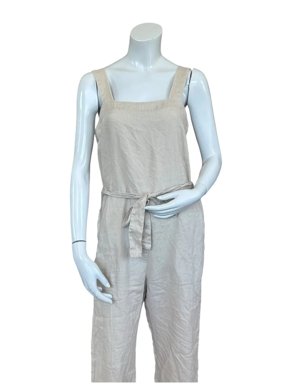 Quince Light Beige 100% European Linen Square Neck Jumpsuit Driftwood Size Small